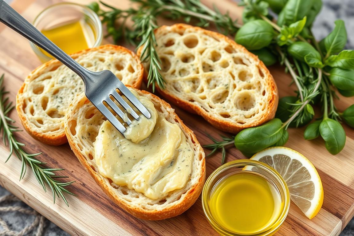 Savory Italian lemon-herb spread on rustic bread with fresh herbs