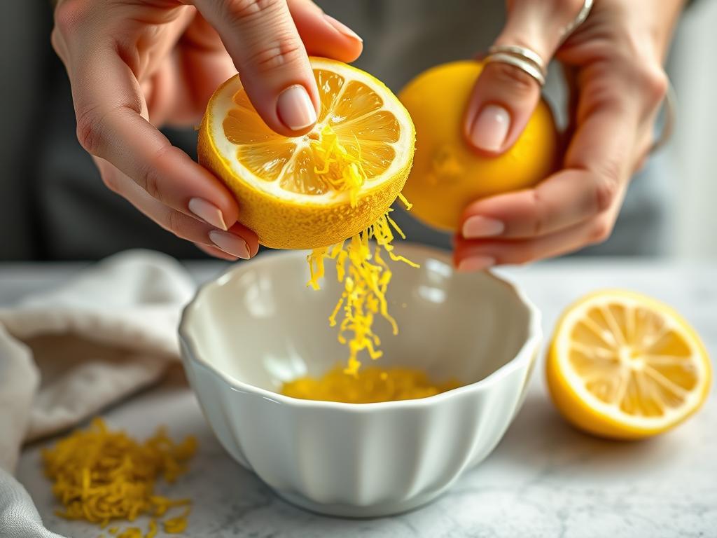 Process of making Italian lemon spread with fresh lemons being zested