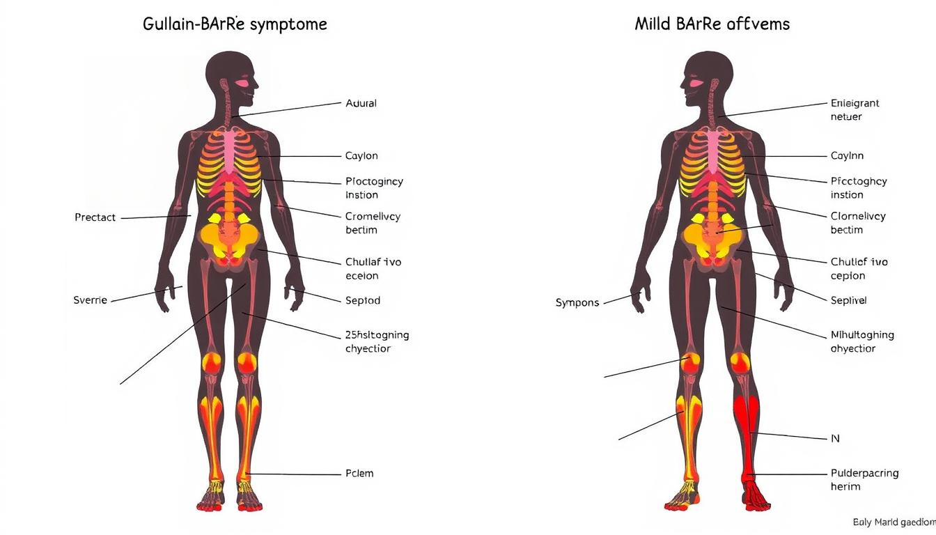Comparação visual entre sintomas leves e graves da síndrome de Guillain-Barré