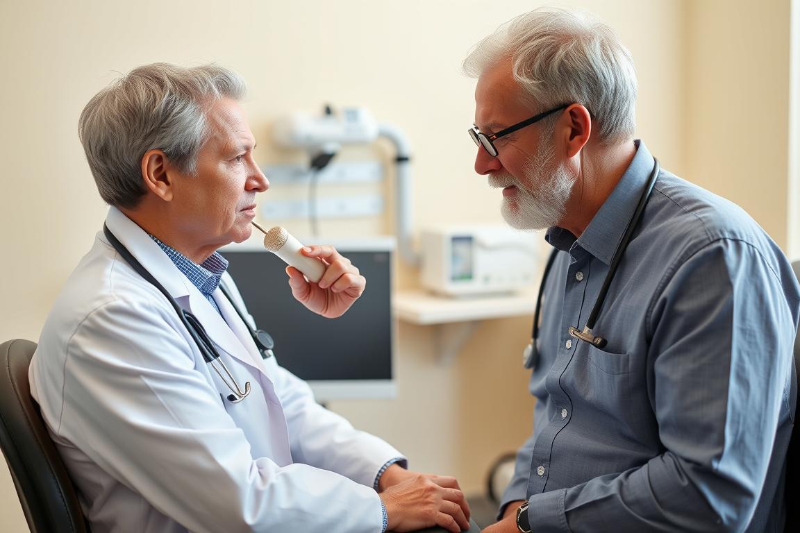 Médico neurologista examinando paciente com sintomas da síndrome de Guillain-Barré leve