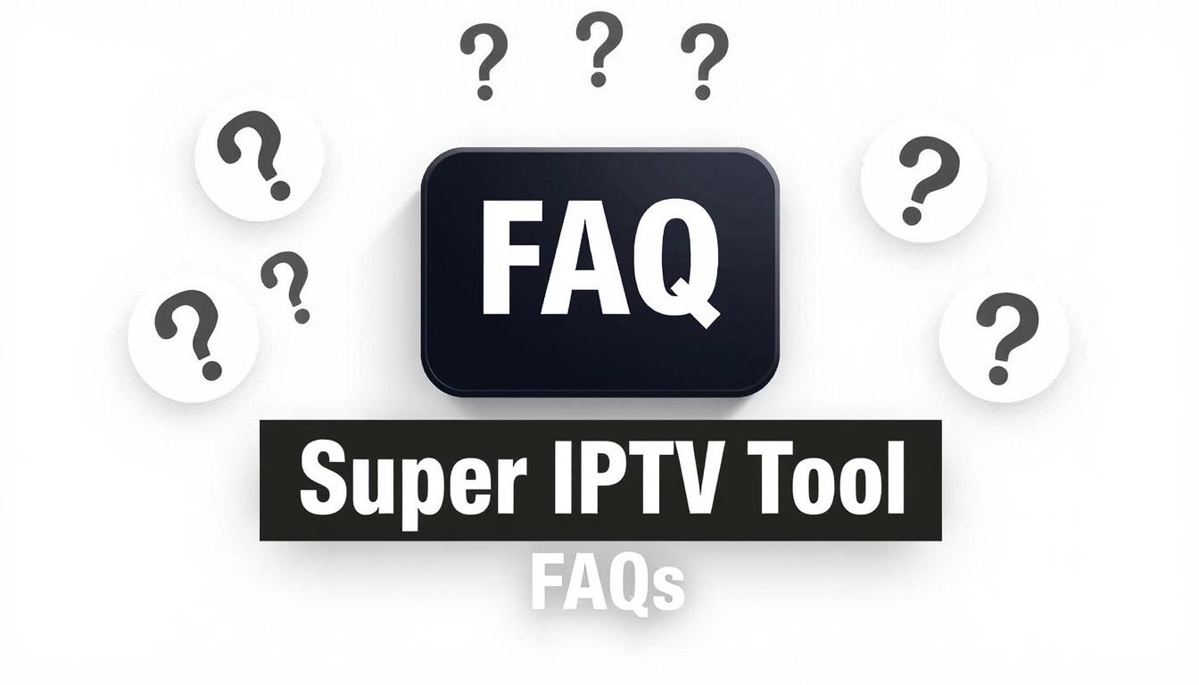 FAQ concept with Super IPTV Tool logo and question marks