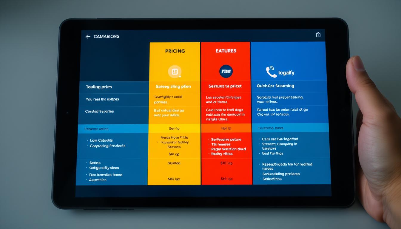 Comparison of OTT IPTV subscription plans and pricing on tablet screen