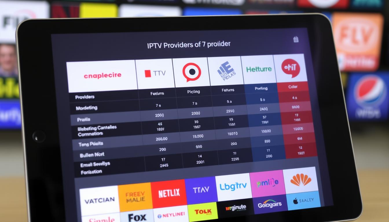 Vergelijking van verschillende IPTV Belgie aanbieders op een tablet scherm