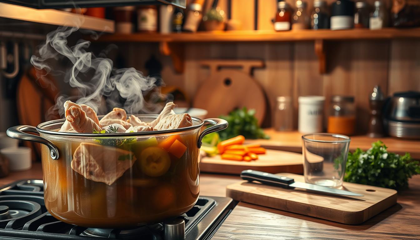 homemade chicken stock preparation