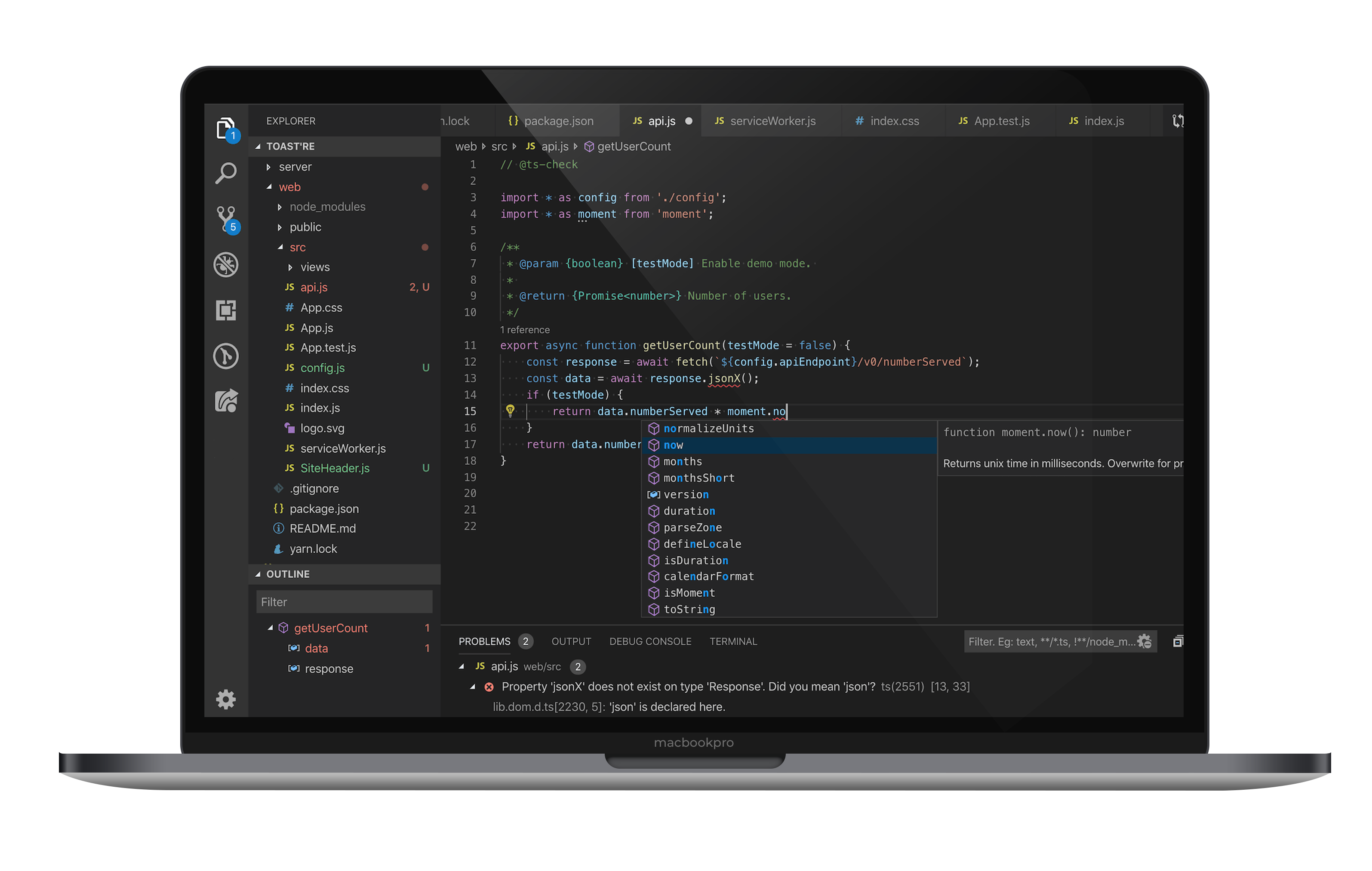 Code editor on laptop