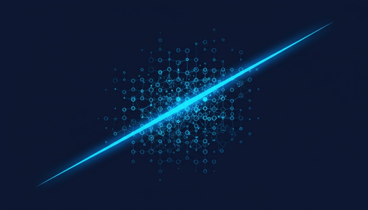 A beam of light lighting up only a few cells of a large crystal network, like a sparse mixture-of-experts model