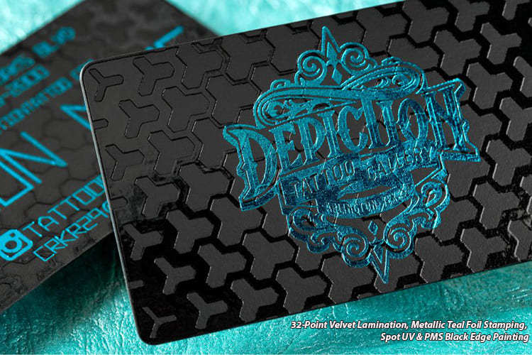 Embossed and debossed business cards.