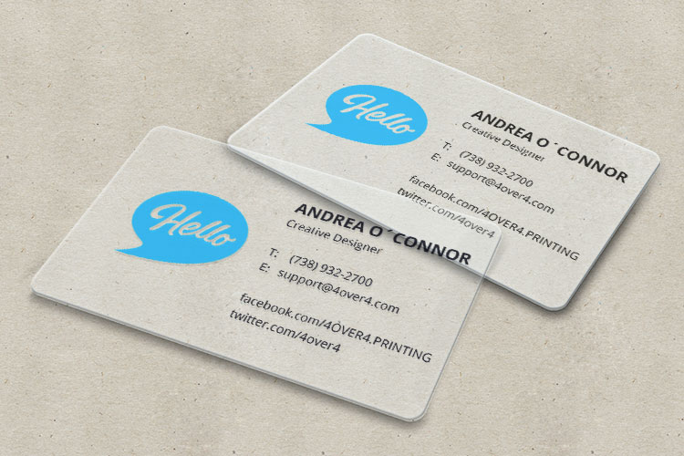 Plastic Business Cards Custom Printed In Clear Translucent Hard Vinyl 4over4 Com