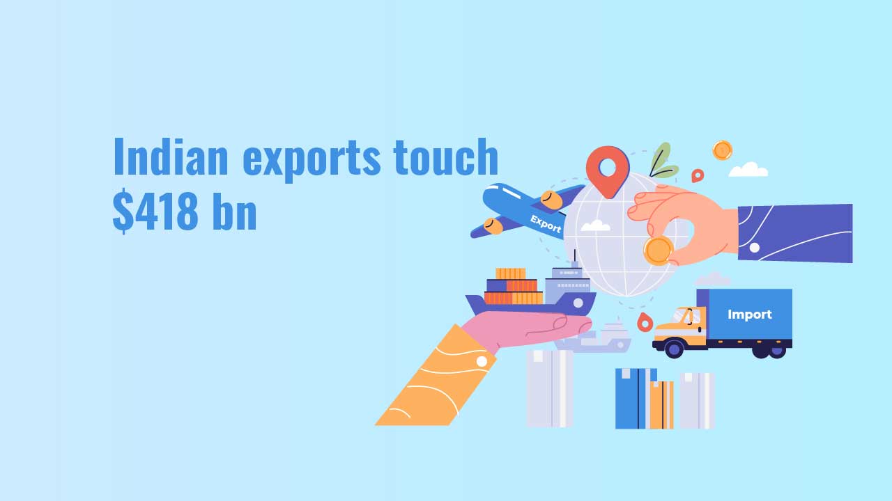 Indian exports touch record $418 billion in FY22