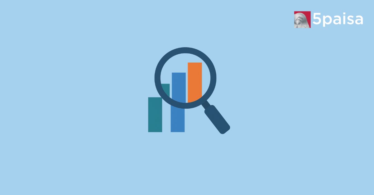 Stock analysis with magnifying glass, bar charts