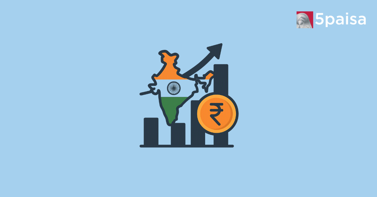 Indian stock market rise concept with map, growth chart and rupee coin