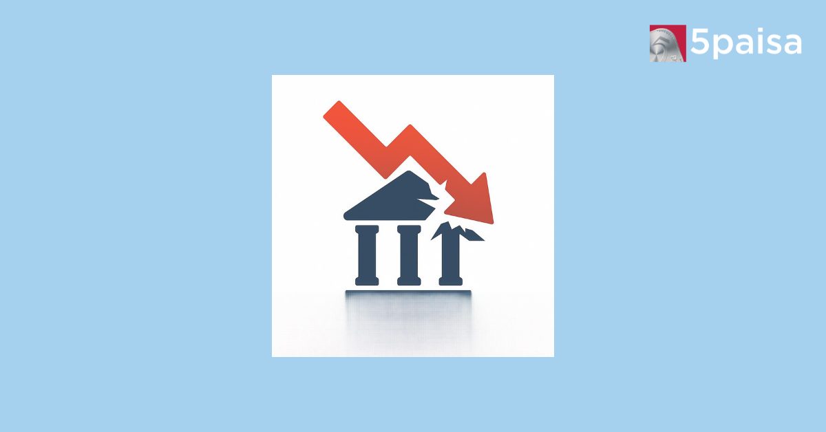 Kotak Mahindra Bank stock fall shown with broken bank icon and downward arrow