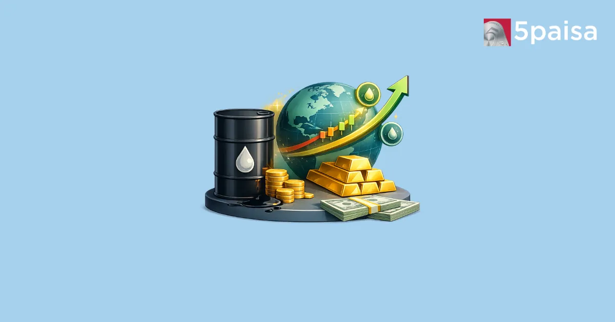 Gift Nifty Signals Flat Start; Crude Oil Prices, Gold Rate And Global Cues In Focus Gift Nifty illustration with crude oil barrel, gold bars and global market globe