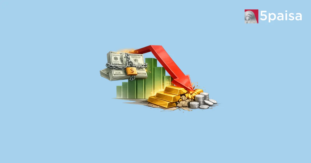 Gold and silver price decline illustration with stronger dollar and falling trend