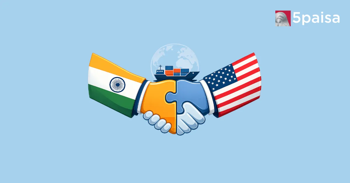 India-US trade agreement concept with handshake and global trade