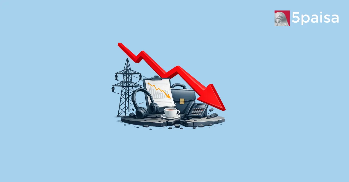 India Services PMI illustration with business icons and downward market arrow