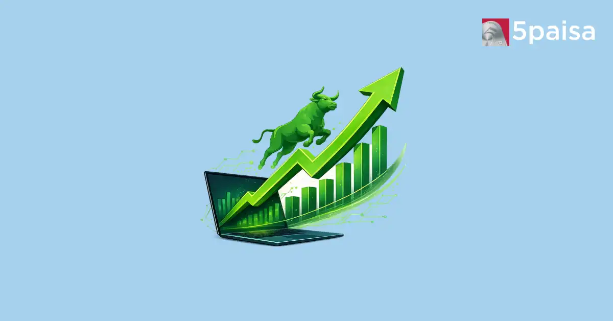 Nifty IT rebound illustration with laptop, bull and rising market arrow