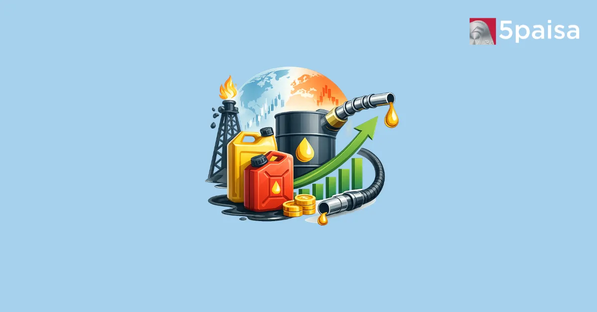 Petrol and Diesel Prices vector showing fuel pump, oil barrel and market growth