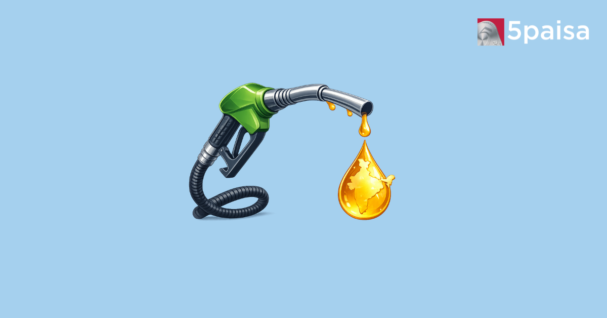 Petrol and diesel prices illustration with fuel nozzle and India fuel drop