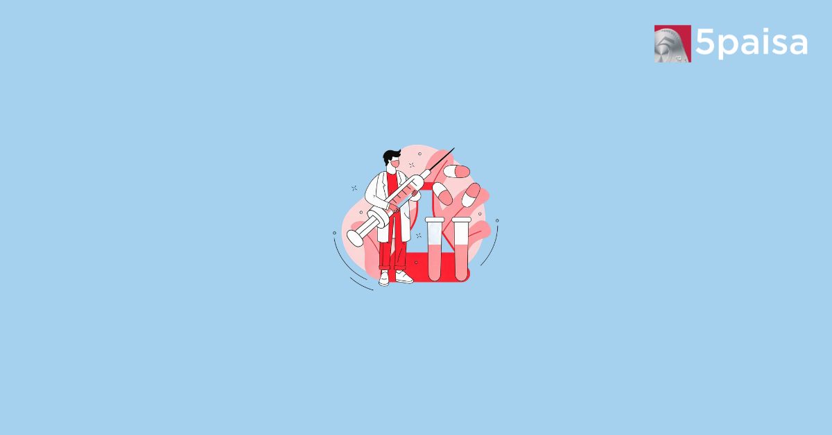 Medicines and syringe and a pharmacist in lab coat