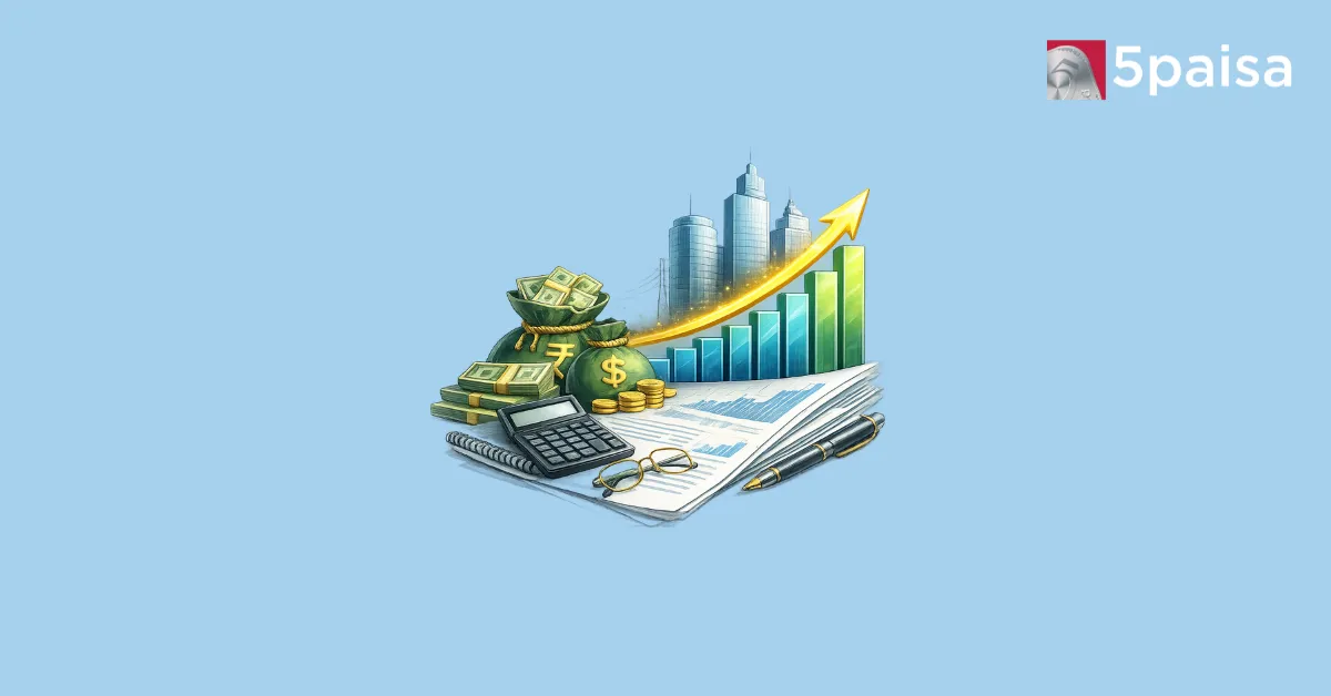 Q1 Results vector showing financial reports, calculator and rising market trend