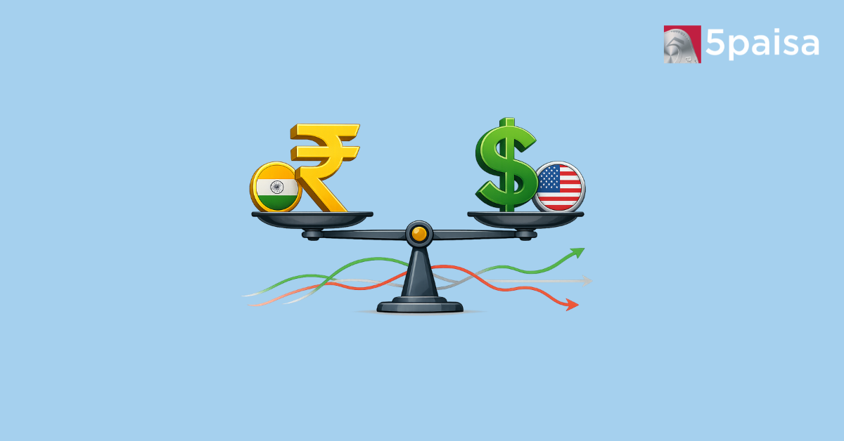 Rupee and U.S. dollar exchange rate vector on balanced scale