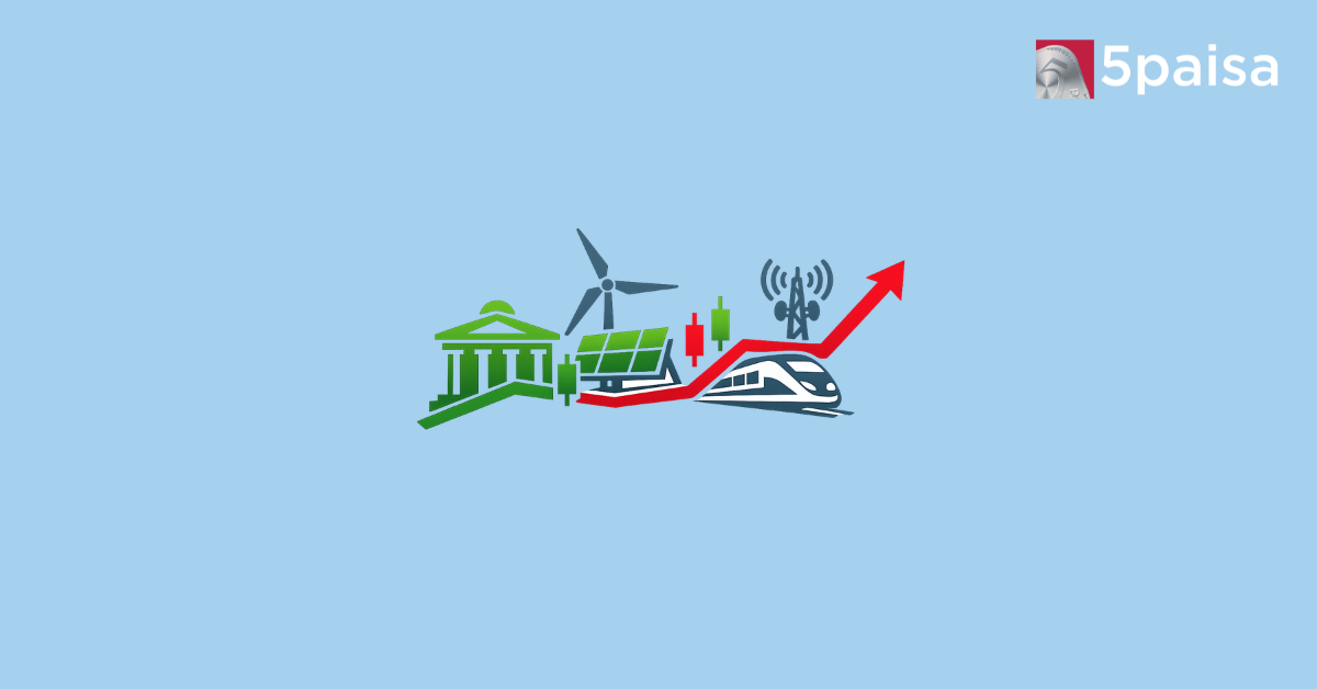 Stock market growth visual with banking, renewable energy and rail transport