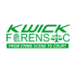 KWICK FORENSIC FROM CRIME SCENE TO COURT green text logo featuring a fingerprint icon in place of the letter 'O' and scales of justice in place of the letter 'I'