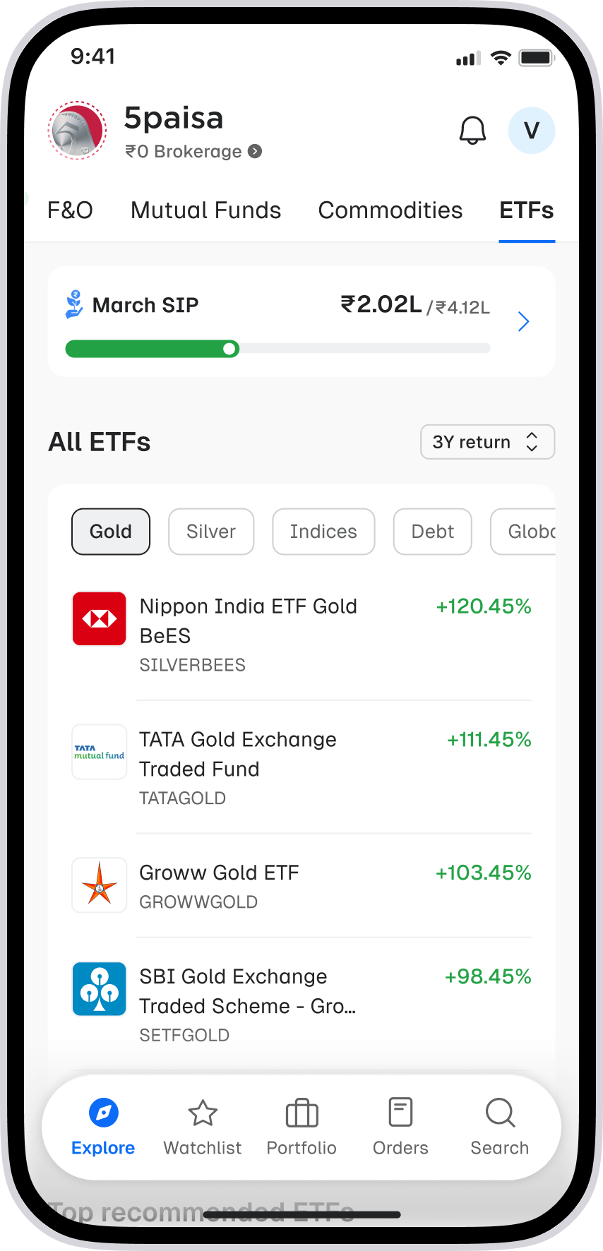 ETFs in the 5paisa app