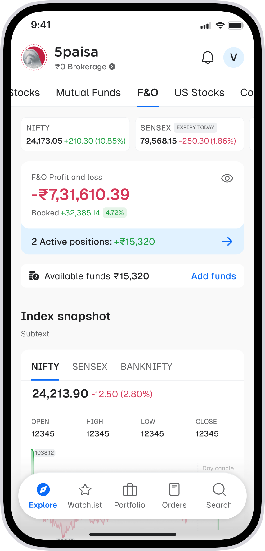 Futures and Options in the 5paisa app