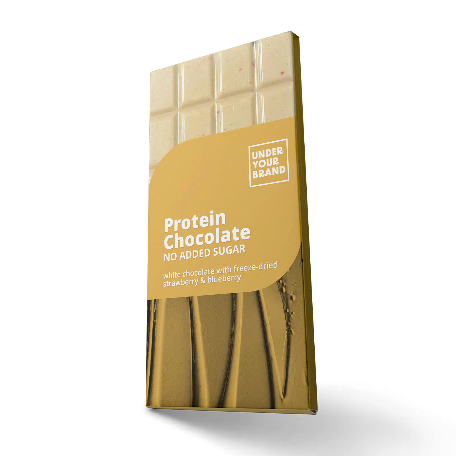 Private label amerpharma high protein sugar free white chocolate with freeze dried fruit 100 g in fully printed box