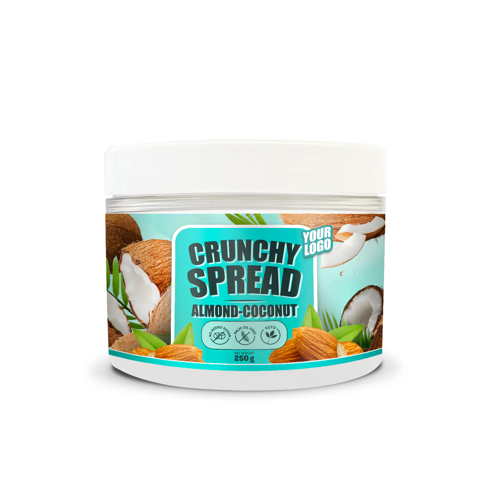 Private label amerpharma crunchy spread almond-coconut flavour with no added sugar 250 g in jar