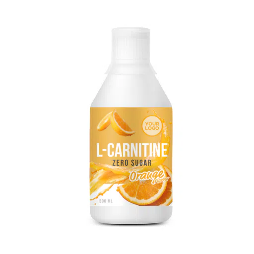 Private-label amerpharma l-carnitine zero sugar orange flavour in 500 ml bottle with measure