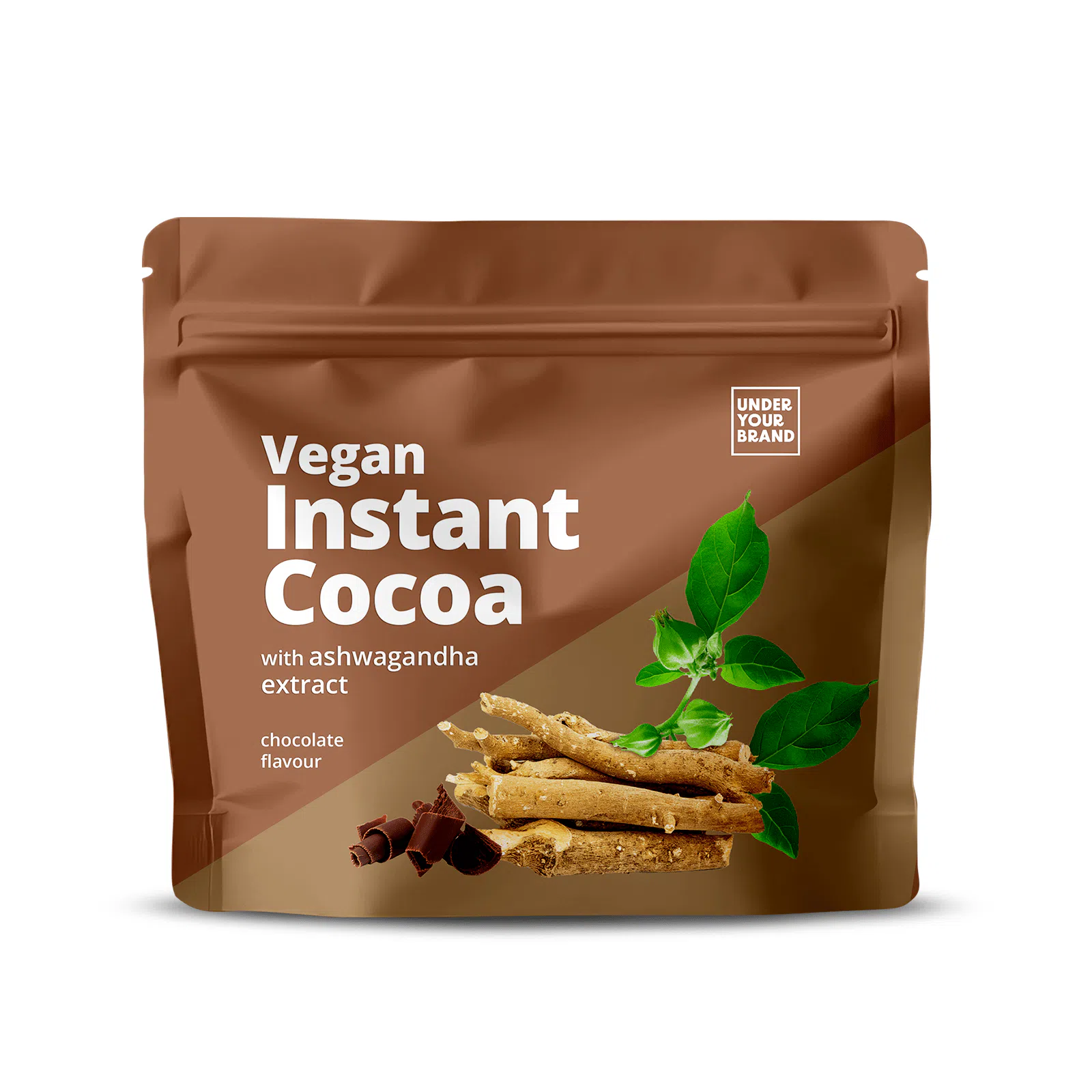 Private label white label AmerPharma vegan instant cocoa with ashwagandha extract chocolate flavour in fully printed doypack