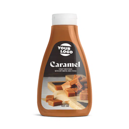 Private label amerpharma caramel syrup sweetened with erythritol and stevia 425 ml pet bottle
