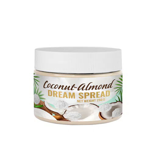 Private label amerpharma coconut almond crunchy dream spread in jar 250 g