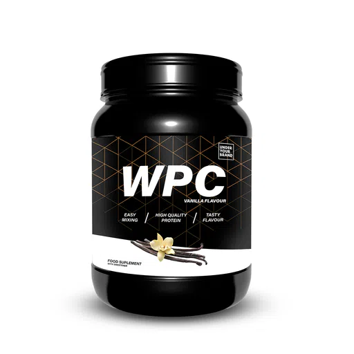 Private label AmerPharma wpc premium vanilla flavour whey protein concentrate in jar