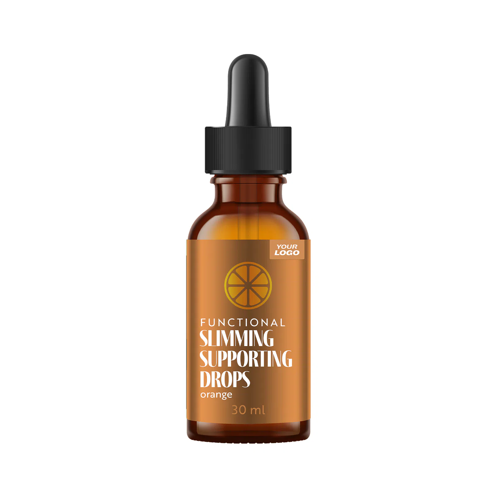 Amerparma private label functional slimming supporting drops flavour orange 30 ml in brown bottle with dropper