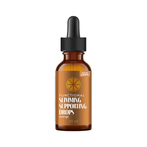 Amerparma private label functional slimming supporting drops flavour orange 30 ml in brown bottle with dropper