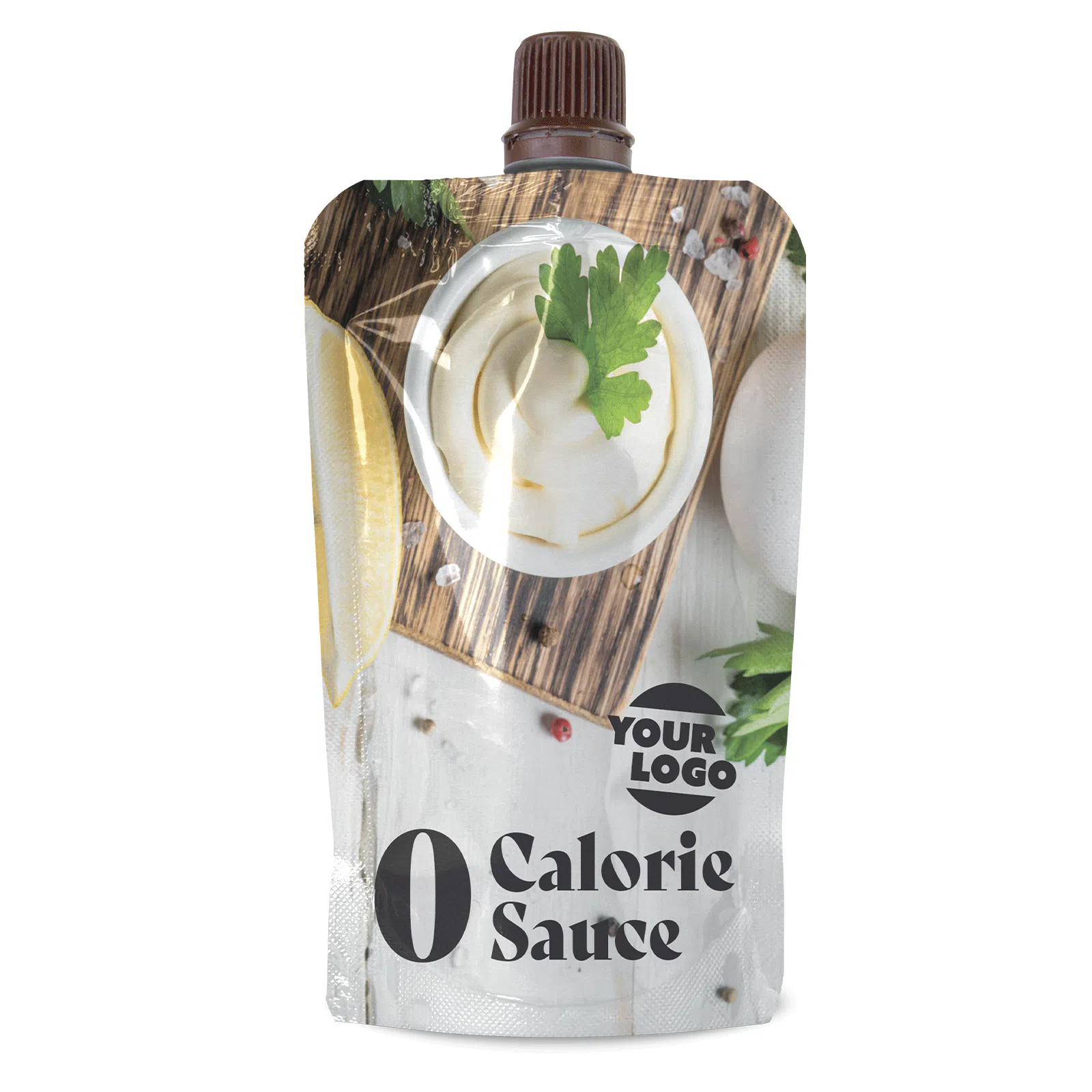 Private Label amerpharma 0 calorie sauces in fully printed pouch with spout 50 g