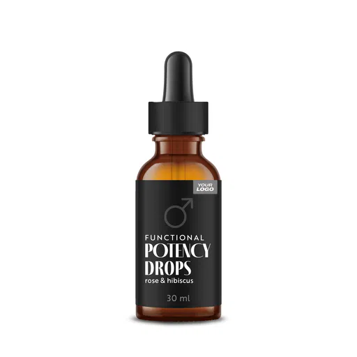 Private label AmerPharma functional drops potency drops rose-hibiscus flavour in dark pet bottle with dropper
