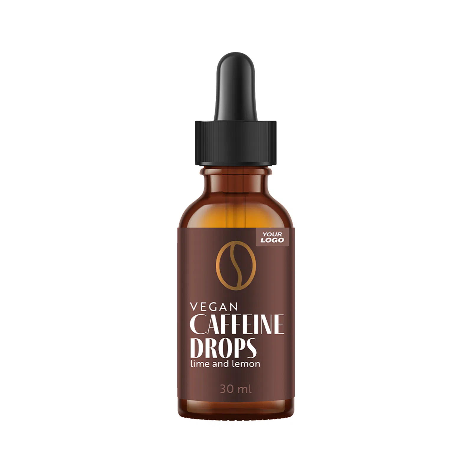 Amerparma private label vegan caffeine in drops lime and lemon flavour 30 ml in brown bottle with dropper