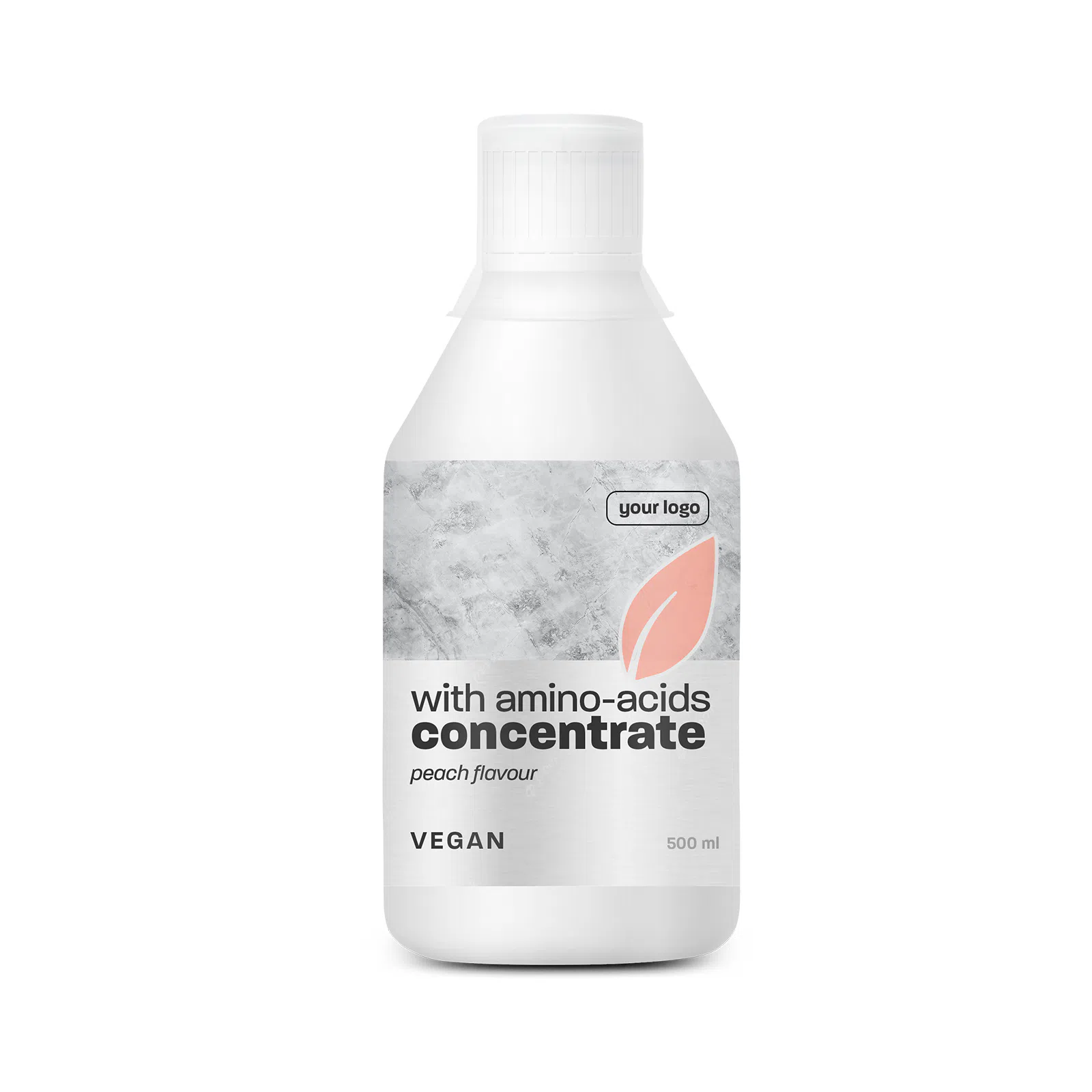 Amerparma private label functional concentrates with amino-acids flavour peach, suitable for vegan, in pet bottle 500 ml