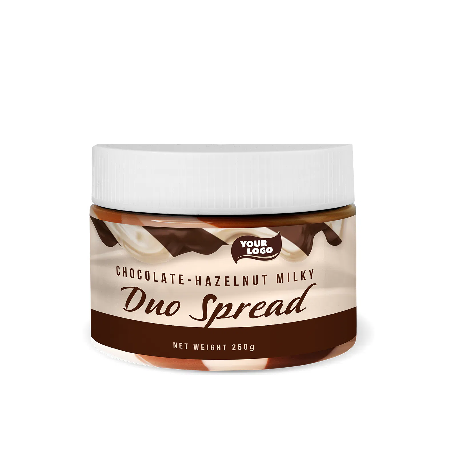 Private label amerpharma chocolate-hazelnut milky duo spread in jar 250 g