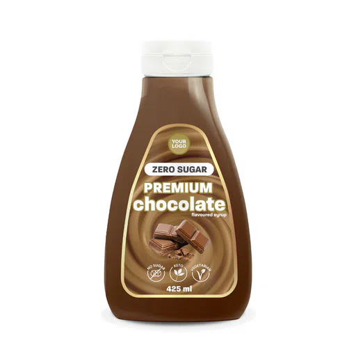 Private label amerpharma zero sugar premium flavour chocolate syrup for keto diet 425 ml bottle
