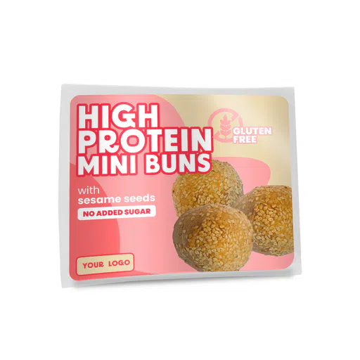 Private label amerpharma High protein mini buns with sesame seeds gluten free no added sugar