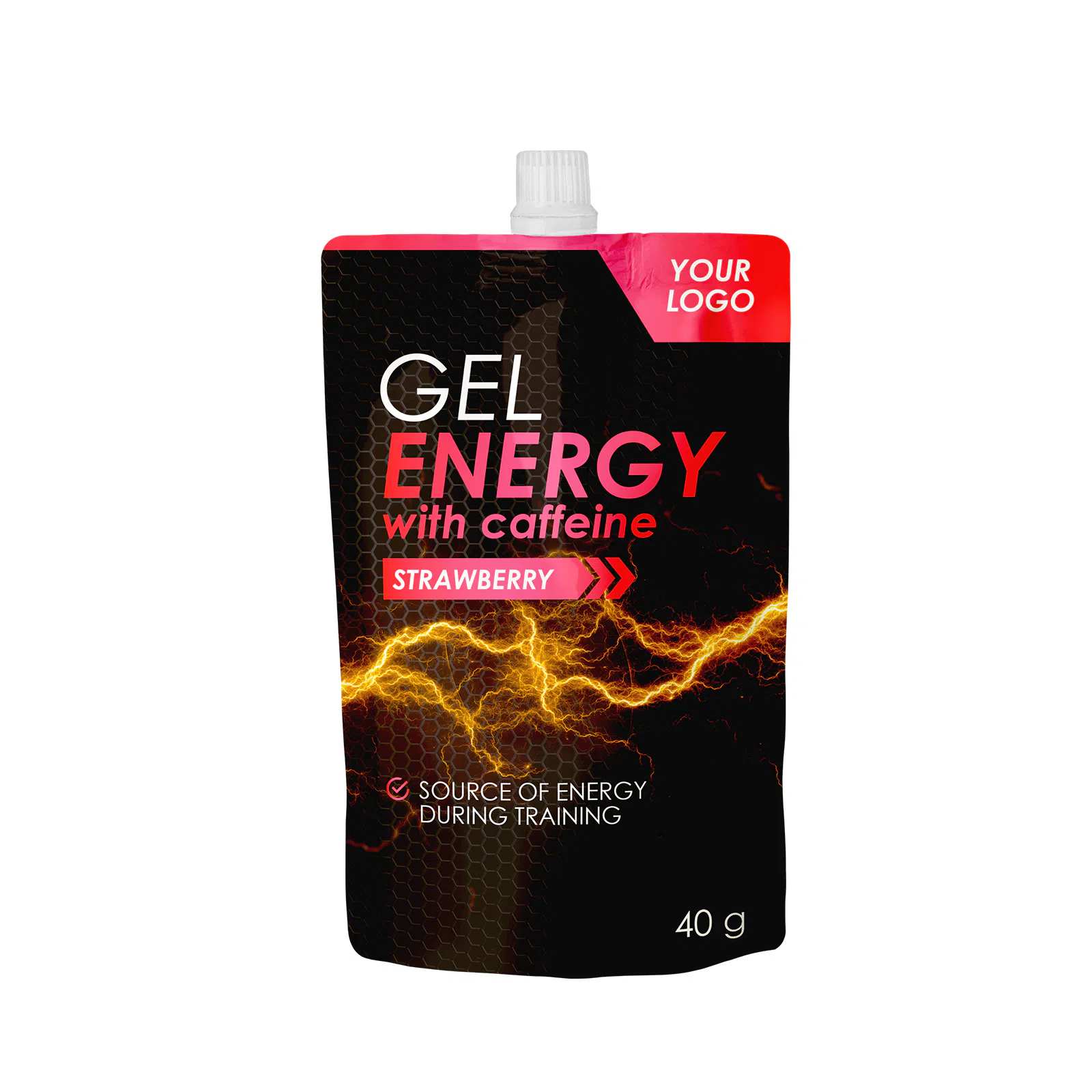 Private label amerpharma energy gel with caffeine in pouch 40 g flavour strawberry