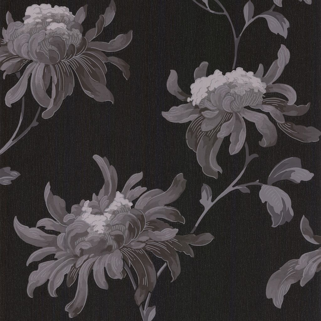 Black And White Wallpaper Floral Effect