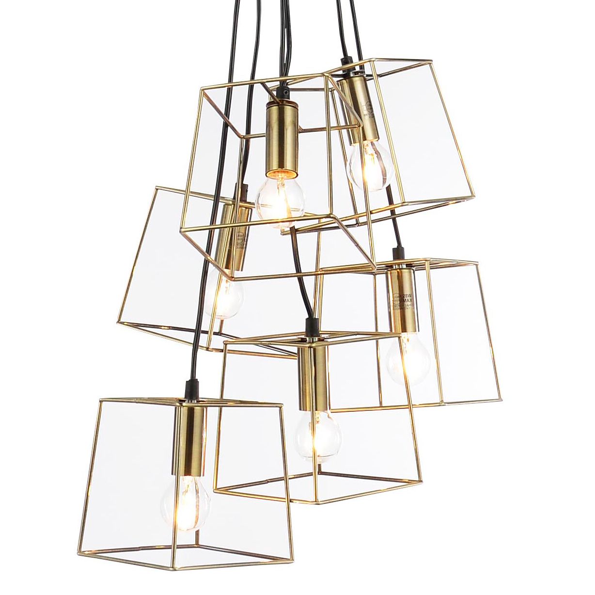 Jules Cube Cage Antique Brass Effect 6 Lamp Ceiling Light