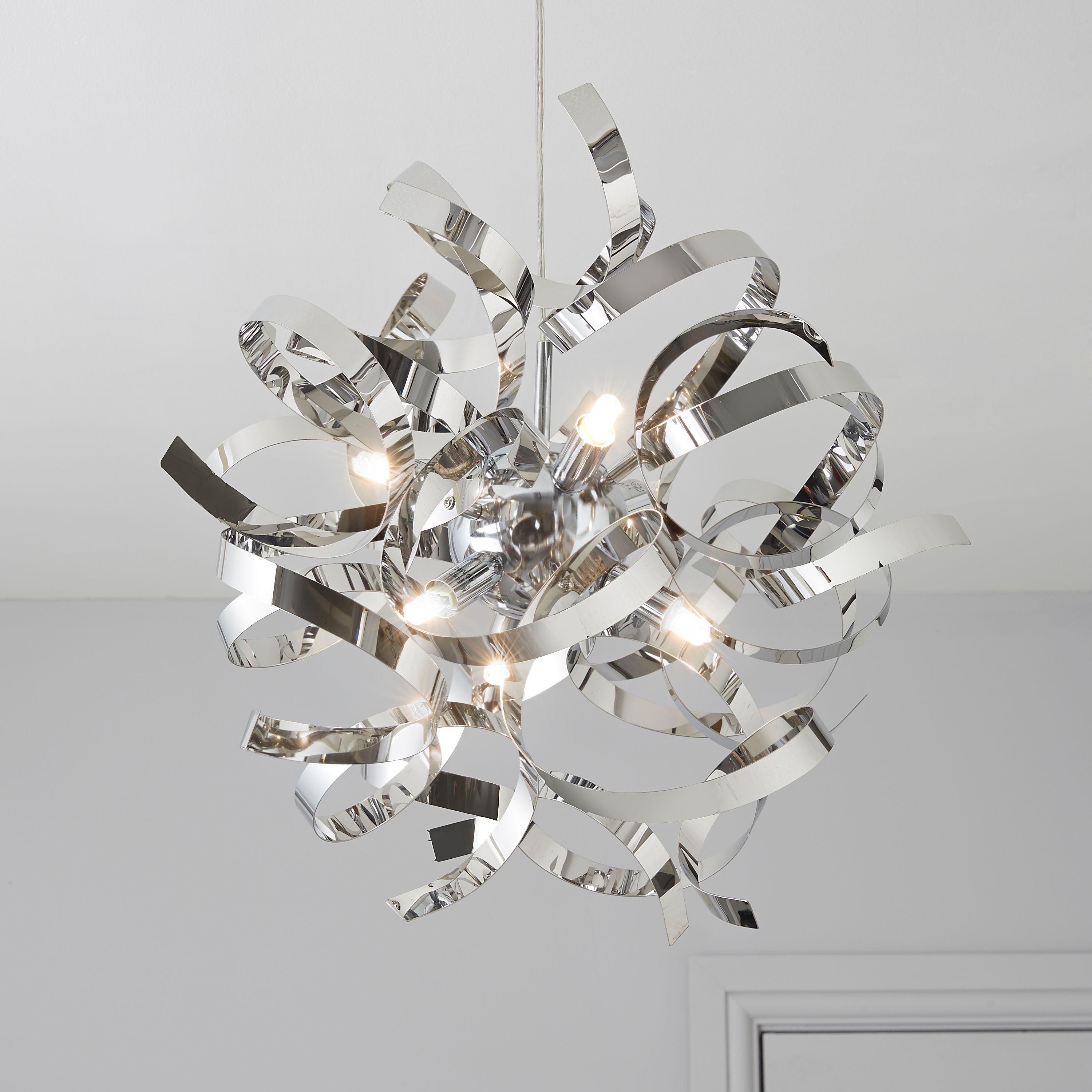 Heka Curled Chrome Effect 6 Lamp Pendant Ceiling Light